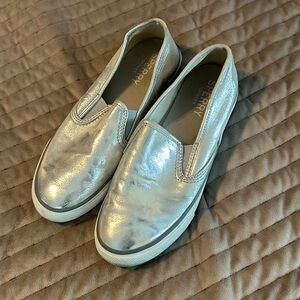 Sperry Top-Sider Metallic Silver Slide-on Flats 7.5